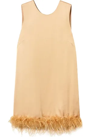 Twin-Set Vestido corto con efecto satinado y detalle de plumas