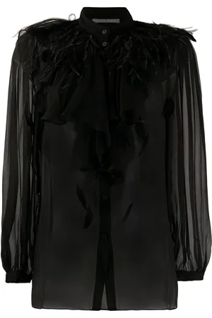 Alberta Ferretti Camisa translúcida con ribete de plumas