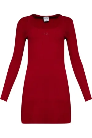 Courrèges Vestido tejido de canalé con logo bordado