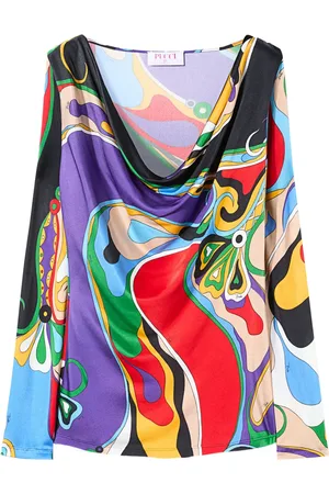 Puccini Blusa con estampado abstracto y cuello desbocado