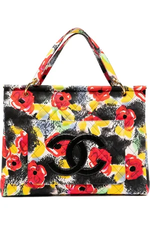 CHANEL Chanel 1997 Graffiti Floral Cloth Resort Quilted Large Tote Bag