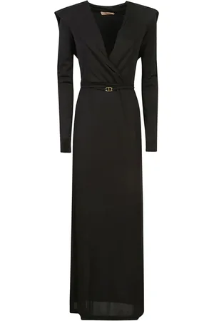 Twin-Set Vestido largo con placa del logo y cuello en V