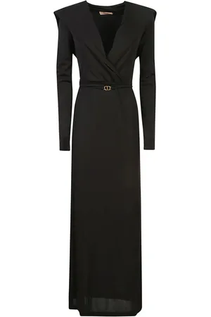 Twin-Set Vestido largo con placa del logo y cuello en V