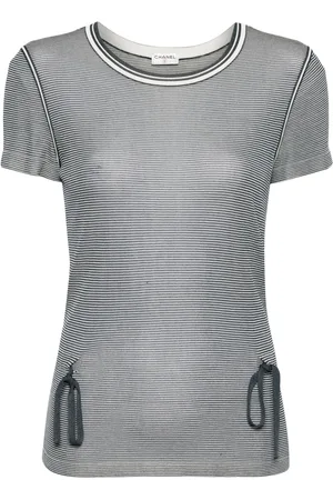 CHANEL Playera manga corta con motivo de rayas 2000