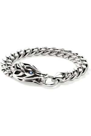 John Hardy Pulsera Naga en plata de ley y cuero con zafiro