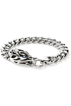 John Hardy Pulsera Naga en plata de ley y cuero con zafiro
