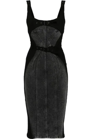 MUGLER Vestido midi de mezclilla con paneles