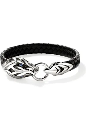 John Hardy Pulsera Naga en plata de ley y cuero con zafiro