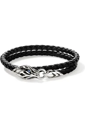 John Hardy Pulsera Naga Wrap en plata de ley y cuero con zafiro
