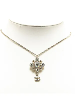 CHANEL Collar Palladium Plated CC Crystal Pendant 2012