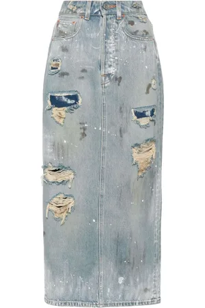 Vetements Falda midi de mezclilla con efecto envejecido