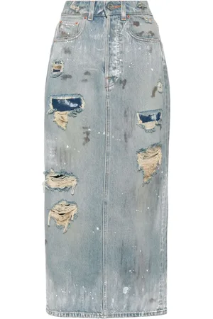 Vetements Falda midi de mezclilla con efecto envejecido