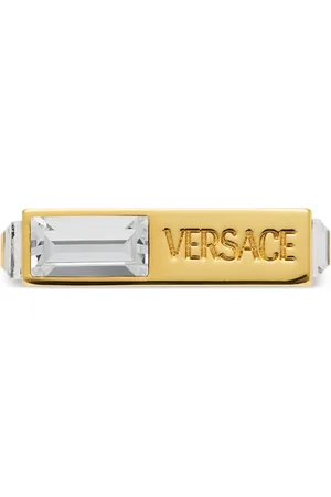 VERSACE Anillo con logo grabado y detalles de cristal