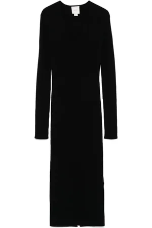 Calvin Klein Vestido midi de canalé con cuello en V