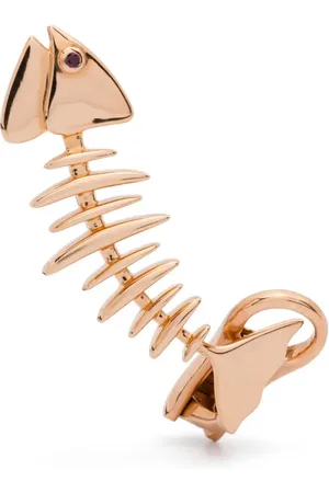 KAMUSHKI Arete ear-cuff Wishbone en oro rosa de 18kt con rubí
