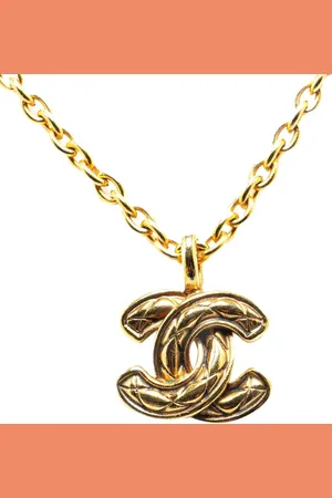 CHANEL Collar Gold Plated CC Pendant 1970-1980