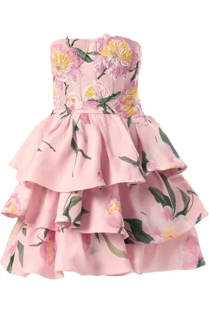 Carolina Herrera Vestido corto con estampado floral y volantes