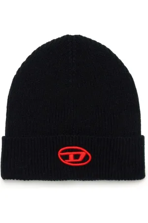 Diesel Gorro tejido de canalé con logo bordado