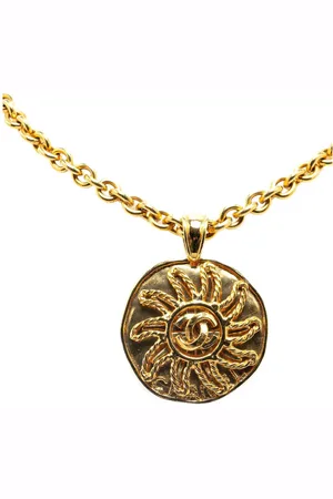 CHANEL Collar Gold Plated CC Sun Medallion Pendant 1994