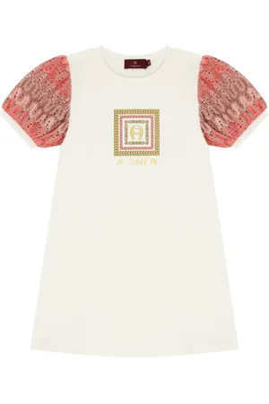 Aigner Vestido estampado con mangas de crochet