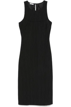 Patrizia Pepe Vestido midi con cuello redondo y estampado de rayas diplomáticas