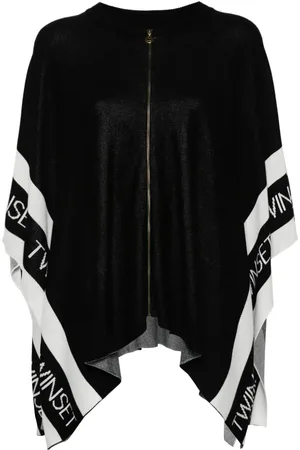 Twin-Set Poncho con logo en jacquard