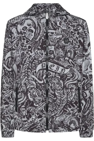 Philipp Plein Chamarra rompevientos con motivo de tatuaje