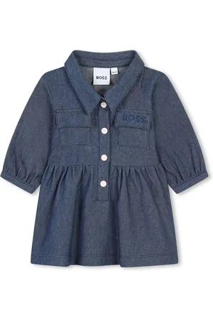 HUGO BOSS Vestido plisado con logo bordado