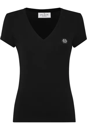 Philipp Plein Playera con cuello en V y aplique del logo