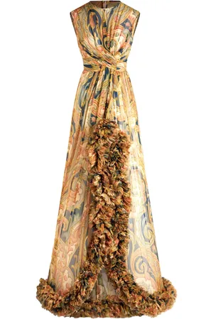 Etro Vestido largo de seda con detalle fruncido