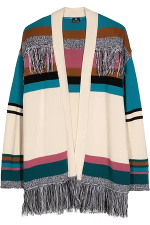 Paul Smith Abrigo estilo cárdigan con motivo de rayas y flecos