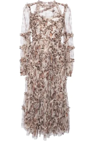 Needle & Thread Vestido Leopard Diamond Ruffle Ballerina