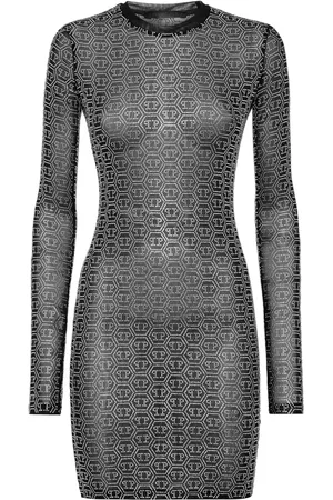 Philipp Plein Vestido de malla con detalles de cristal