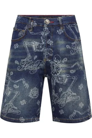 Philipp Plein Shorts de mezclilla con esqueleto estampado