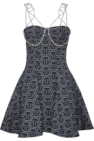 Philipp Plein Vestido corto de mezclilla con monograma en jacquard