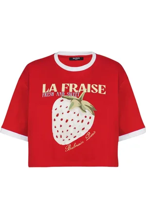 Balmain Playera corta con fresas estampadas
