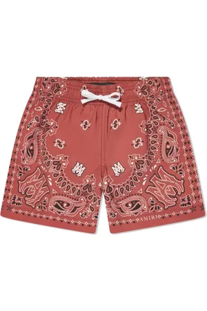 AMIRI Shorts de playa con estampado bandana y cordones en la pretina
