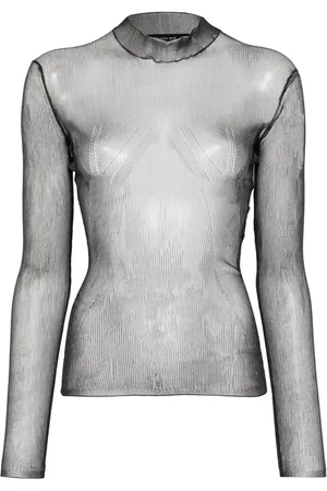 MUGLER Blusa transparente con cuello alto