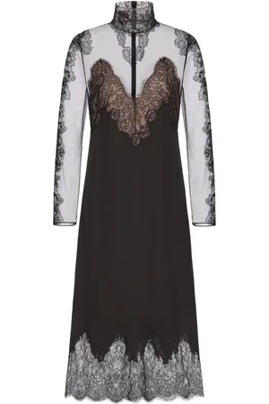 VALENTINO GARAVANI Vestido de seda midi con aplique de encaje