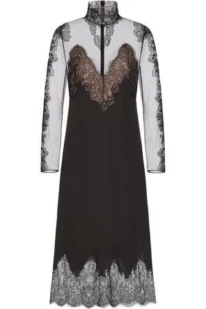 VALENTINO GARAVANI Vestido de seda midi con aplique de encaje