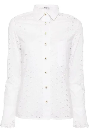 CHANEL Blusa estilo camisa con logo CC en los botones 1990-2000