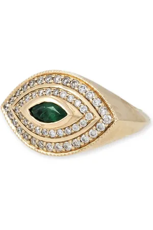 JACQUIE AICHE Anillo Halo Eye en oro amarillo de 14kt con diamantes y esmeralda