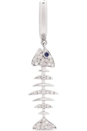 KAMUSHKI Arete Fish en oro blanco de 18kt con diamantes y zafiro