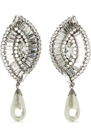 Alessandra Rich Aretes de cristal con dije de perla