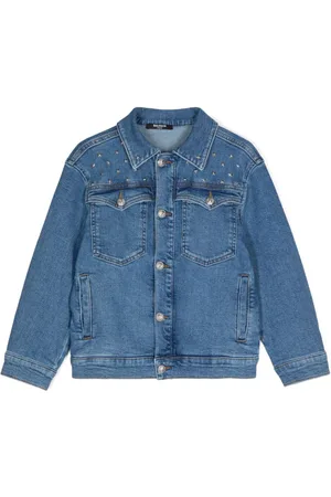 Balmain Chamarra de mezclilla con ribete en tono plateado