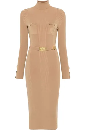 Elisabetta Franchi Vestido midi tejido de canalé con logo bordado