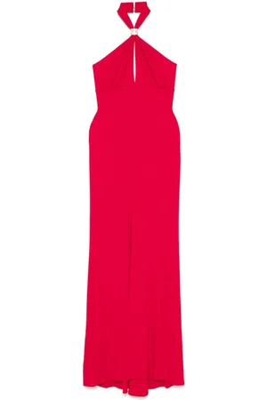 Elisabetta Franchi Vestido de fiesta drapeado con placa del logo