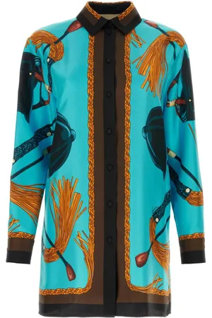 Gucci Camisa de seda con estampado ecuestre