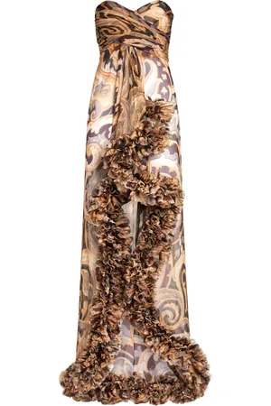 Etro Vestido largo de seda con detalle fruncido