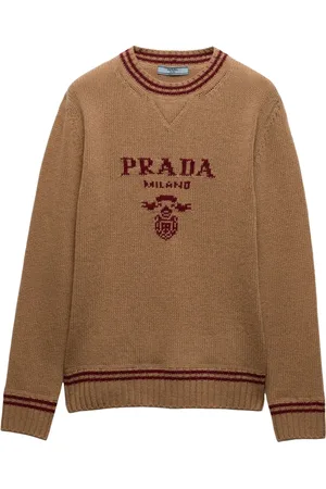 Prada Suéter con ribete de rayas y logo en intarsia